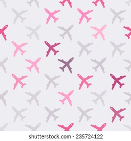 Seamless background with different airplanes