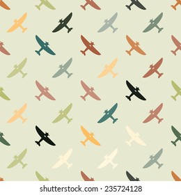 Seamless background with different airplanes