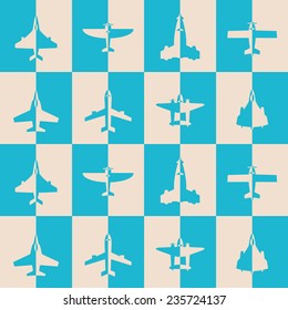 Seamless background with different airplanes