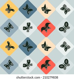 Seamless background with different butterflies