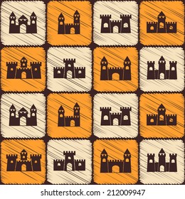 Seamless background with different castles