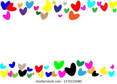 seamless background with different colored confetti hearts for valentine time. Invitation Template Background Design, Greeting Card, Poster. Valentine Day.