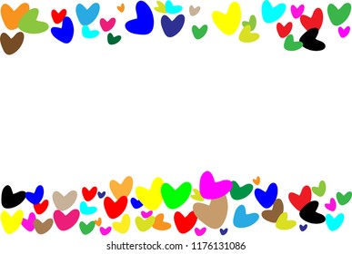 seamless background with different colored confetti hearts for valentine time. Invitation Template Background Design, Greeting Card, Poster. Valentine Day.