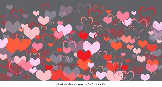 seamless background with different colored confetti hearts for valentine time Vector illustration. Paper cut decorations for Valentine's day border or frame design,