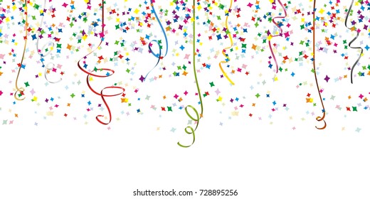 seamless background with different colored confetti and streamers for party time