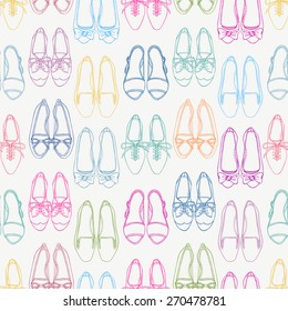 Seamless background with different colored shoes on a white background