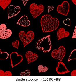 seamless background with different cute hearts. Vector