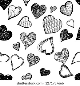 seamless background with different cute hearts. Vector