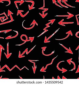 Seamless background of different drawn red arrows 