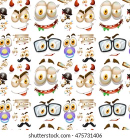 Seamless background with different facial expressions illustration