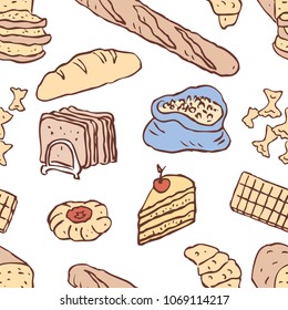 Seamless background of the different flour products
