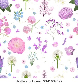 Seamless background of different flowers. Vector illustration