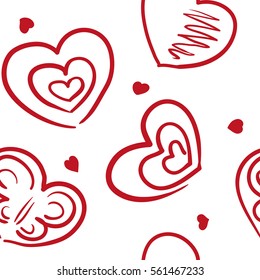 Seamless background with different freehand hearts pattern, eps10 vector illustration