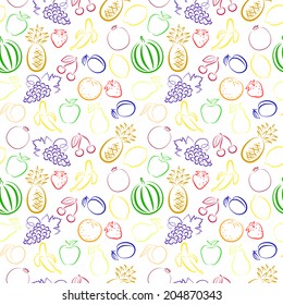 Seamless background with different fruits and berries