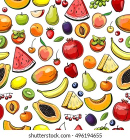 seamless background with different fruits and berries, vector