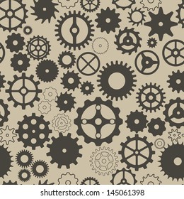 Seamless background with different gear wheels. Vector elements for desing.