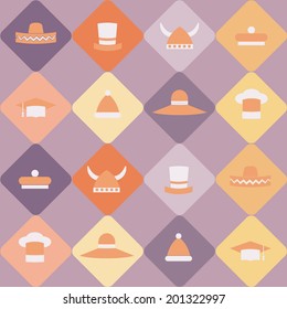 Seamless background with different hats