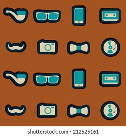 seamless background with different hipster objects