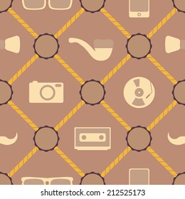 seamless background with different hipster objects