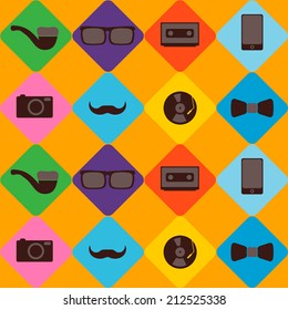 seamless background with different hipster objects