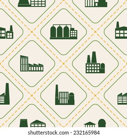 Seamless background with different industrial buildings