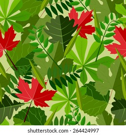 Seamless background with different kind of leaves 