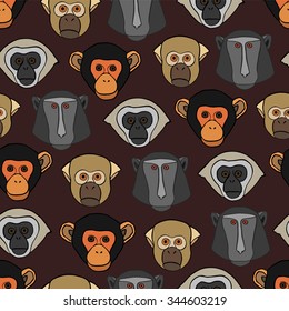 seamless background with different monkey faces