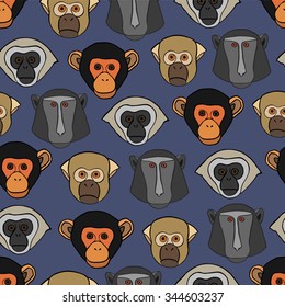 seamless background with different monkey faces