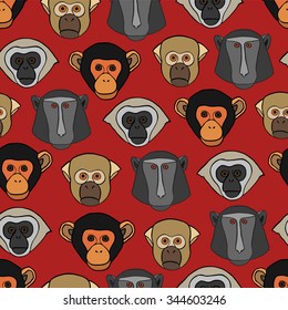 seamless background with different monkey faces