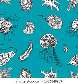 Seamless background of different protozoa and amoebas