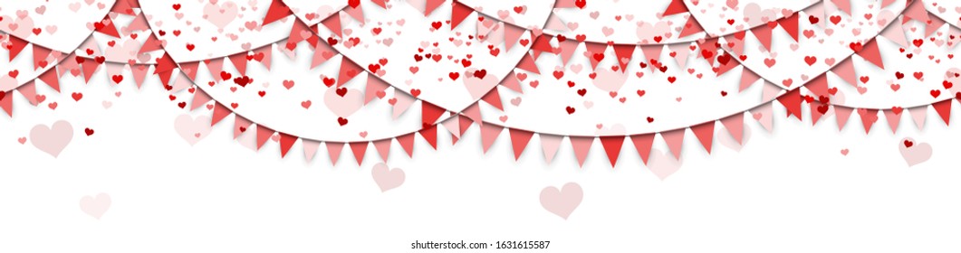 seamless background with different red colored confetti hearts and garlands for valentine time, mother's day or love concepts