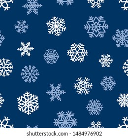 Seamless background of different stylized snowflakes