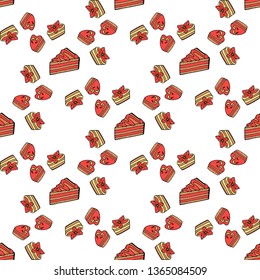 Seamless background with different sweet little cakes on white background. Endless pattern for your design.