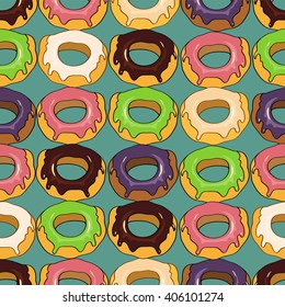 Seamless background with different tasty donuts, vector