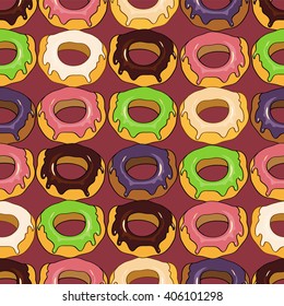 Seamless background with different tasty donuts, vector