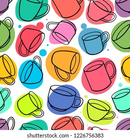 Seamless background of different teacups