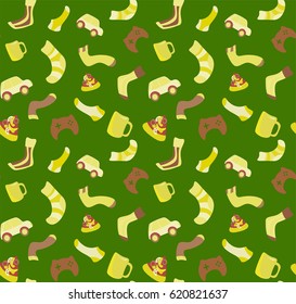 Seamless background of different things that are associated with men.Simple cute vector pattern in small-scale elements on the colored background. Background for manufacturing, print, fabric design.
