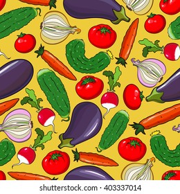 Seamless background with different vegetables, vector illustration