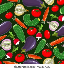 Seamless background with different vegetables, vector illustration