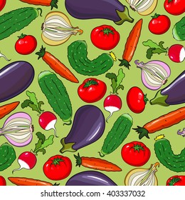 Seamless background with different vegetables, vector illustration