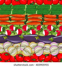 Seamless background with different vegetables, vector illustration