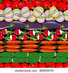 Seamless background with different vegetables, vector illustration