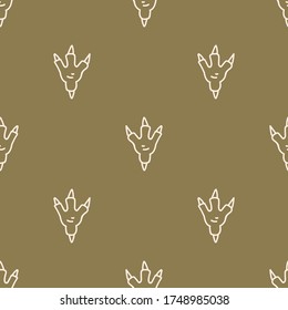 Seamless background dinosaur foot gender neutral baby pattern. Simple whimsical minimal earthy 2 tone color. Kids nursery wallpaper or boho cartoon animal fashion all over print.
