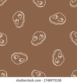 Seamless background dinosaur foot print fossil gender neutral baby pattern. Simple whimsical minimal earthy 2 tone color. Kids nursery wallpaper or boho cartoon animal fashion all over print.