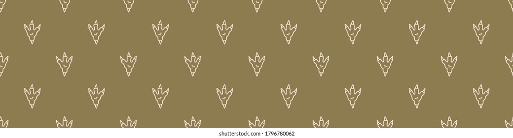 Seamless background dinosaur foot print gender neutral baby border pattern. Simple whimsical minimal earthy 2 tone color. Kids nursery decor edging fashion ribbon trim.