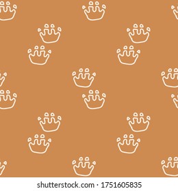 Seamless background dinosaur foot track gender neutral baby pattern. Simple whimsical minimal earthy 2 tone color. Kids nursery wallpaper or boho cartoon animal fashion all over print.