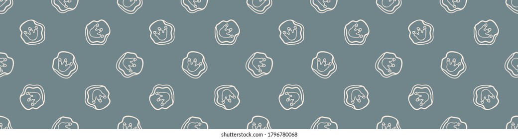 Seamless background dinosaur fossil foot print gender neutral baby border pattern. Simple whimsical minimal earthy 2 tone color. Kids nursery decor edging fashion ribbon trim.