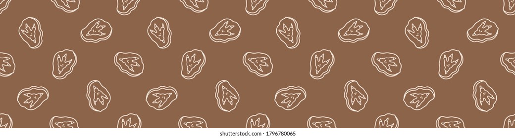 Seamless Background Dinosaur Fossil Track Gender Neutral Baby Border Pattern. Simple Whimsical Minimal Earthy 2 Tone Color. Kids Nursery Decor Edging Fashion Ribbon Trim.