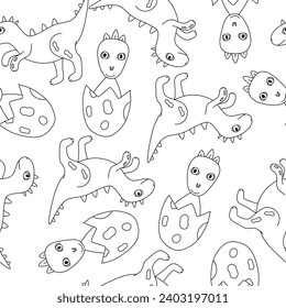 Seamless background with dinosaurs in outline style
