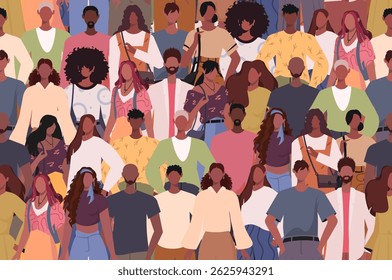Seamless background with  diverse group of African Americans people. Society or population, social diversity. Seamless pattern with people Crowd.